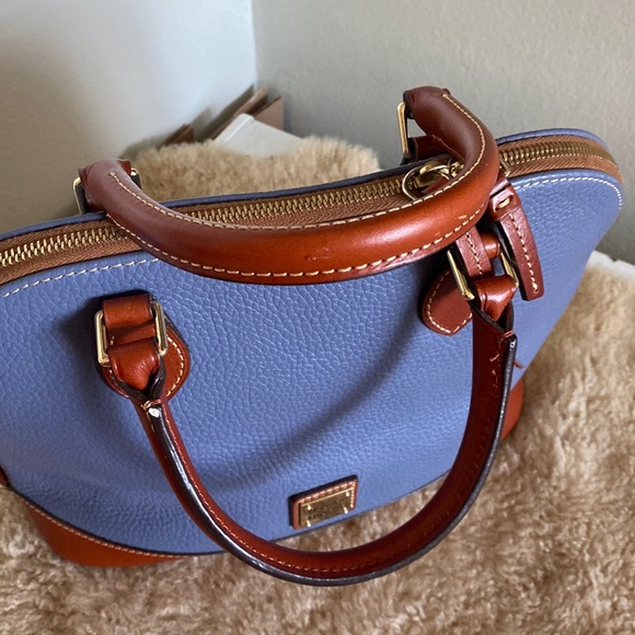 Dooney & Bourke Pebble Grain Zip Zip Satchel in Blue and Brown - Picture 13 of 15